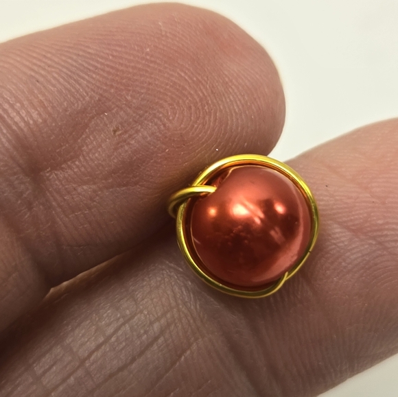 Hand Crafted Gold and Red Faux Pearl Post Earrings - Picture 10 of 10